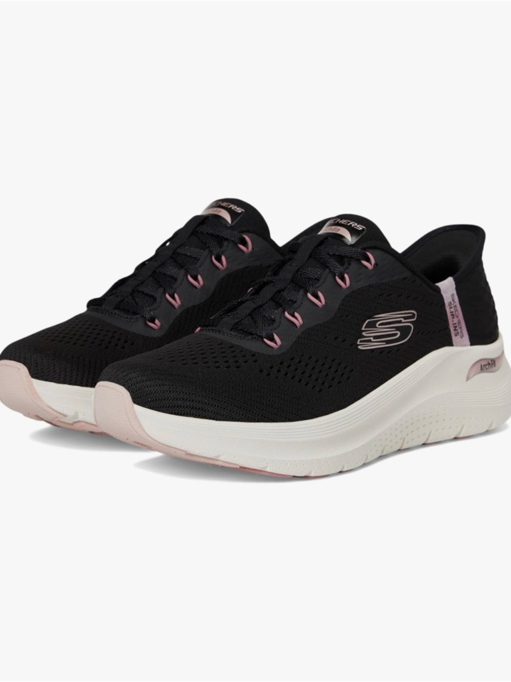 Skechers Black with Pink Accent Arch Fit Hands Free Slip-ins